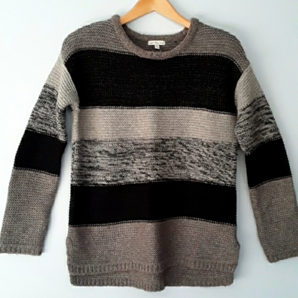 Calvin Klein Jeans Wool Blend w/Lurex metallic thread Sz M black/Taupe multi - Picture 1 of 11